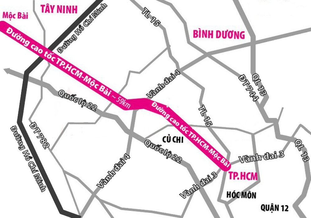 Sơ đồ tuyến cao tốc TP HCM - Mộc Bài